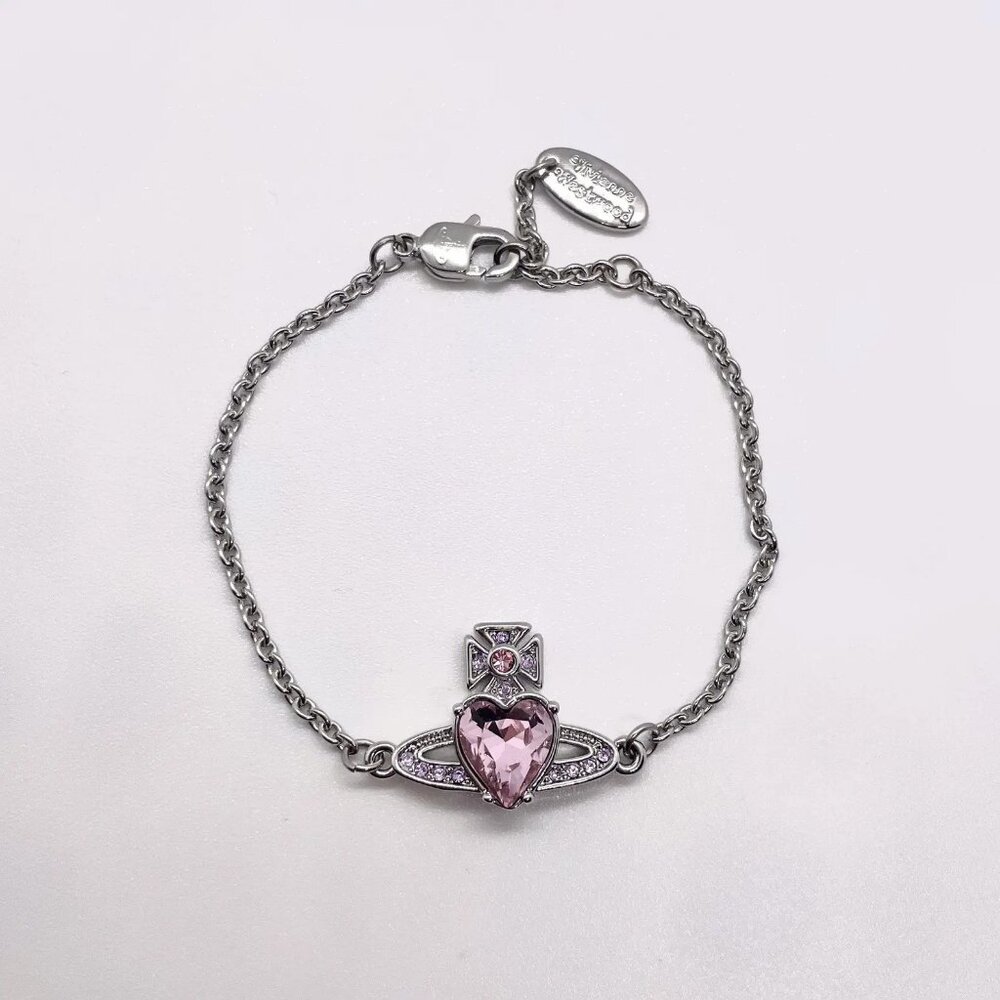 Vivienne Westwood Pink Heart Ariella Silver Saturn NANA Bracelet